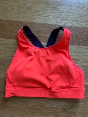 High-Neck Coral/Orange Sports Bra - Women